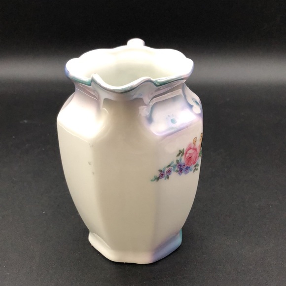 Vintage Blue Lusterware White with Pink  Floral Transfer Jug Made in Germany - Picture 3 of 7